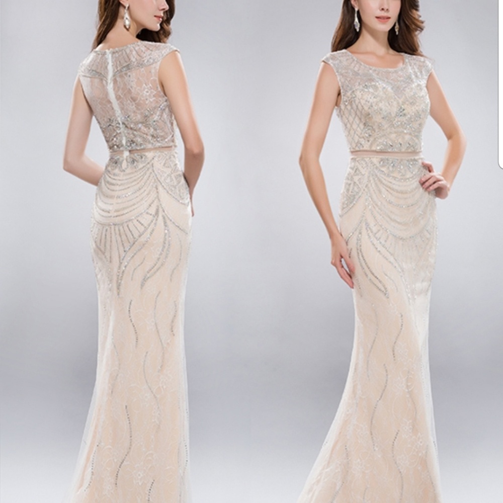 Beautiful champagne/nude embellished prom dress